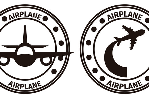 Black and White Vintage Airplane Badge Icons Set