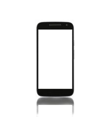 Smart phone on white background. With blank screen for mockup.