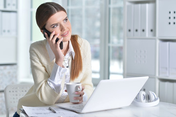 Obraz premium Portrait of a business woman with a laptop 