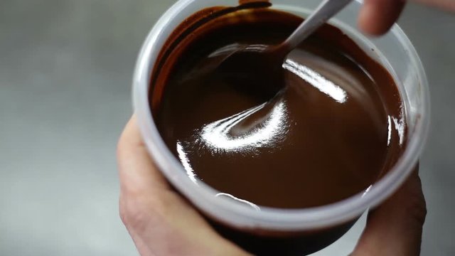 melted chocolate in the jar