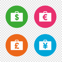 Businessman case signs. Cash money icons.