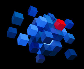 Blue Cubes and One Red. 3D Illustration