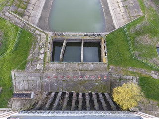 Water pumping station of irrigation system of rice fields. View