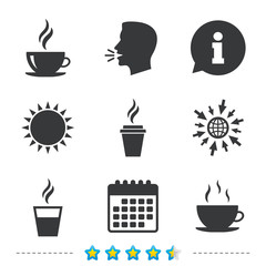 Coffee cup icon. Hot drinks glasses symbols.