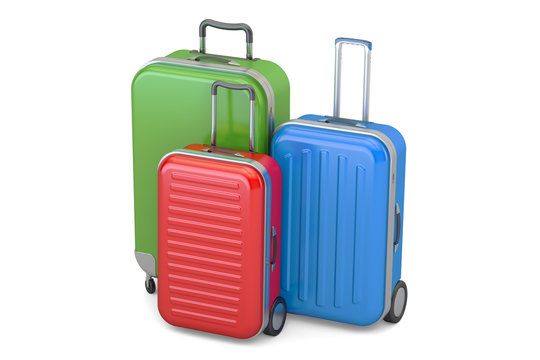 Luggage, colorful suitcases. 3D rendering