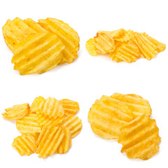 Collage of tasty potato chips