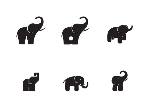 Animal elephant logo icon symbol emblem template versions set