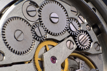 Metal gears of old clock mechanism