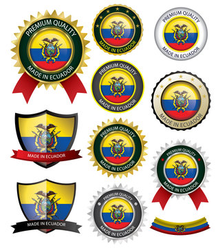 Made in Ecuador Seal, Republic of Ecuador Flag (Vector Art)