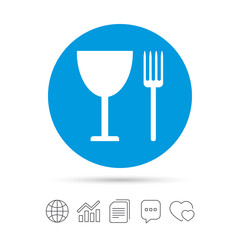 Fototapeta premium Eat sign icon. Cutlery symbol. Fork and wineglass.
