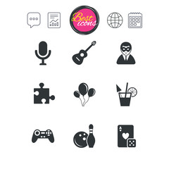 Game, bowling and puzzle icons. Entertainment.
