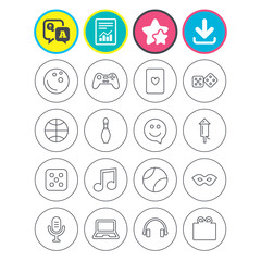 Entertainment icons. Game joystick, microphone.