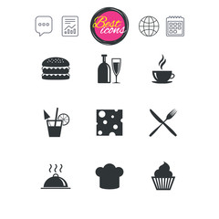 Food, drink icons. Coffee and hamburger signs.