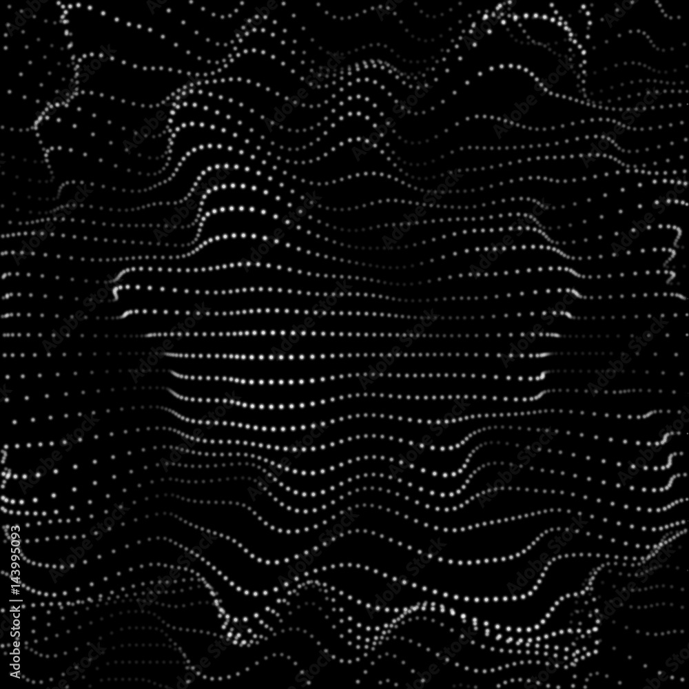 Poster abstract futuristic space mesh with random, chaos destroyed particles and black background for desig