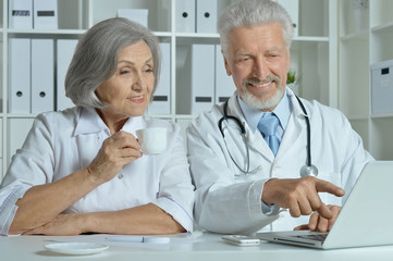 Fototapeta premium Two doctors with a laptop working 