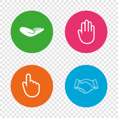 Hand icons. Handshake and click here symbols.