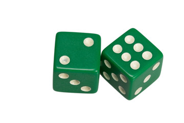 Two dice showing two and six