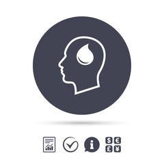Head with drop sign icon. Male human head.