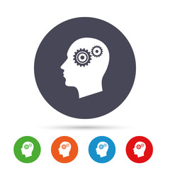 Head with gears sign icon. Male human head.