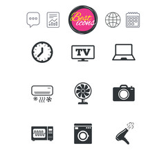 Home appliances, device icons. Electronics sign.