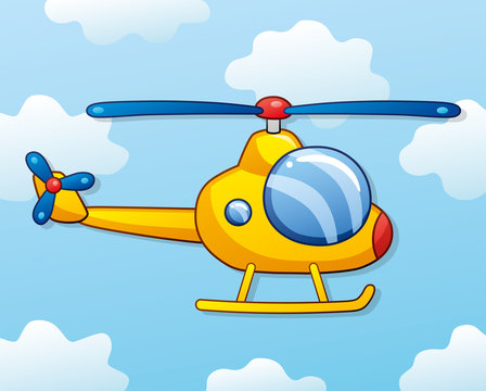 Yellow helicopter on a sky background.