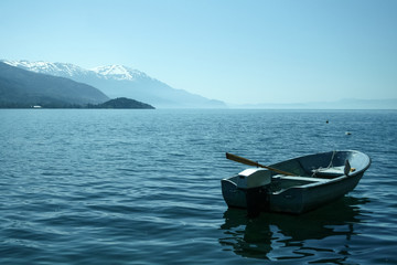 Boat on Ohrid lake, in the southern of the Republic of Macedonia, in an early spring morning.