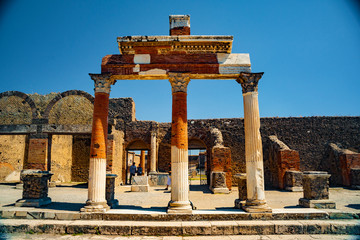 The famous antique site of Pompeii, near Naples. It was completely destroyed by the eruption of Mount Vesuvius. One of the main tourist attractions in Italy. - 143998046