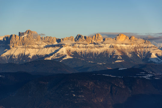 Sunrise on Rosengarten-Catinaccio, South Tyrol, Italy.