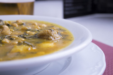 Dish with stew prepared for eating