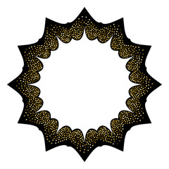 Abstract wide round gold frame with a glitter effect. Template for creating icons, logos. Grunge element for the design of posters and flyers.