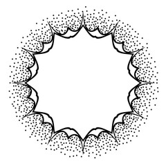 Abstract round black white frame with dots and pointed edging. Grunge element for the design of posters and flyers.