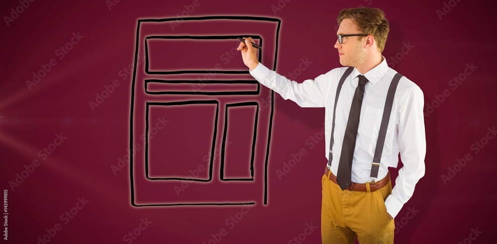 Poster composite image of geeky businessman writing with marker