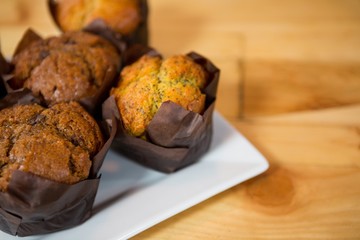 Muffins served in plate at coffee shop