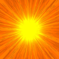 Comic book radial lines background. Effect of orange sunshine rays. Manga speed explosion frame with speed lines.