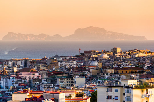 Naples, Campania, Italy. View of Capri Island from Capodimonte Real Bosco.