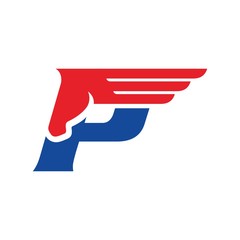 letter P and pegasus logo vector. horse logo.