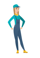 Young caucasian angry mechanic screaming.