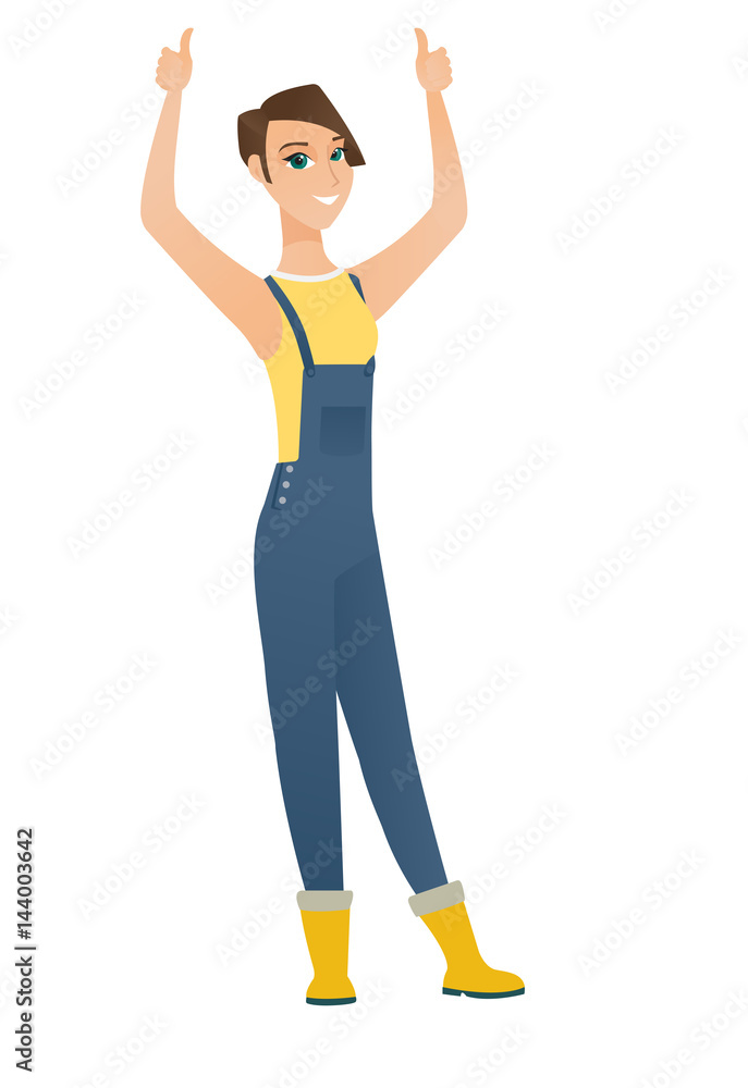 Canvas Prints farmer standing with raised arms up.