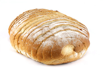 whole grain sliced round bread on white background