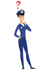 Thinking policewoman with question mark.