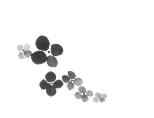 水墨画の【素朴な紫陽花】　淡墨で描いたあじさいのカットイラスト