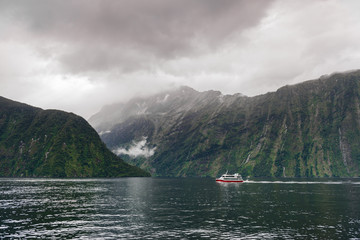 landscape of high mountain glacier at Milford sound, New Zealand