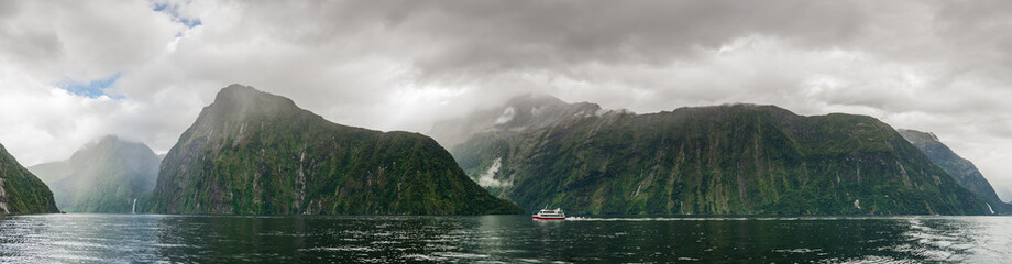 Panoramic of Milford sound, New Zealand