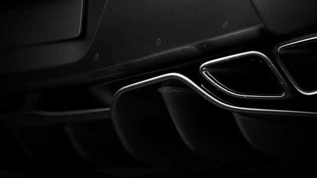 Brand less sports car exhaust close up detail (with overlay) - 3d illustration