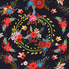 Bee and butterfly floral background pattern, flower, seamless