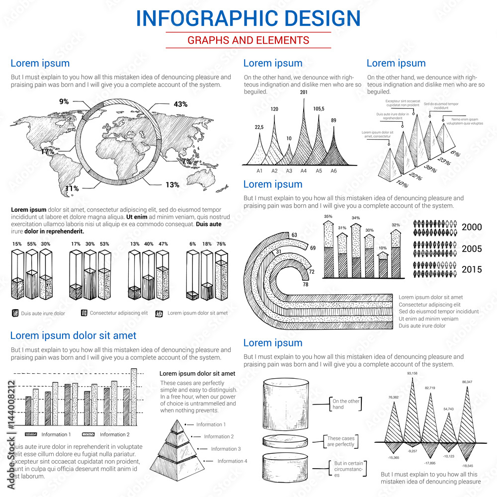 Poster Vector sketch graphs and elements for infographics