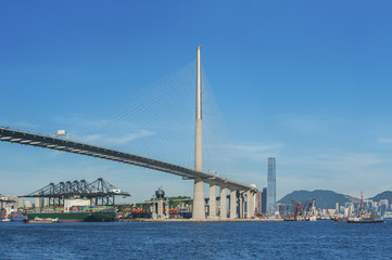 Panorama of Victoria Harbor of Hong Kong city