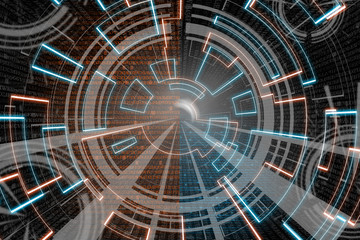 blue orange circular glow wave. scifi or game background.