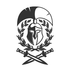 Military symbol, Spartan helmet in laurel wreath.