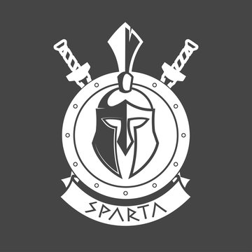 Military symbol, Spartan helmet in laurel wreath.